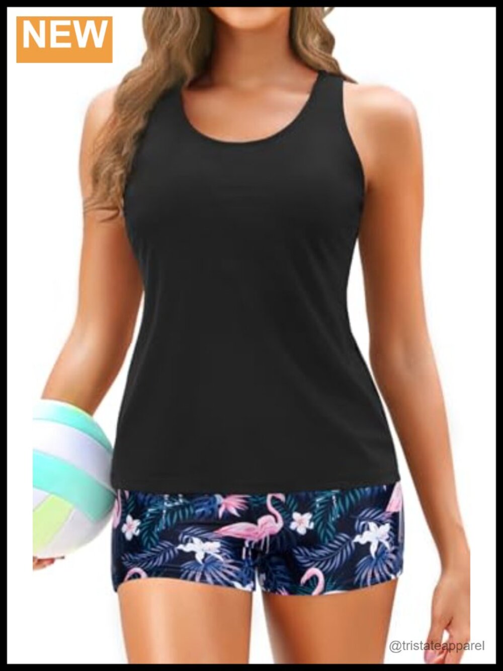 Yonique 3 Piece Tankini Swimsuit High Waisted Boyshorts Tank Top Bra